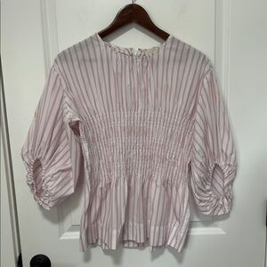 Industry Women’s white red striped Quarter Length Sleeve Round Neck Blouse Sz S